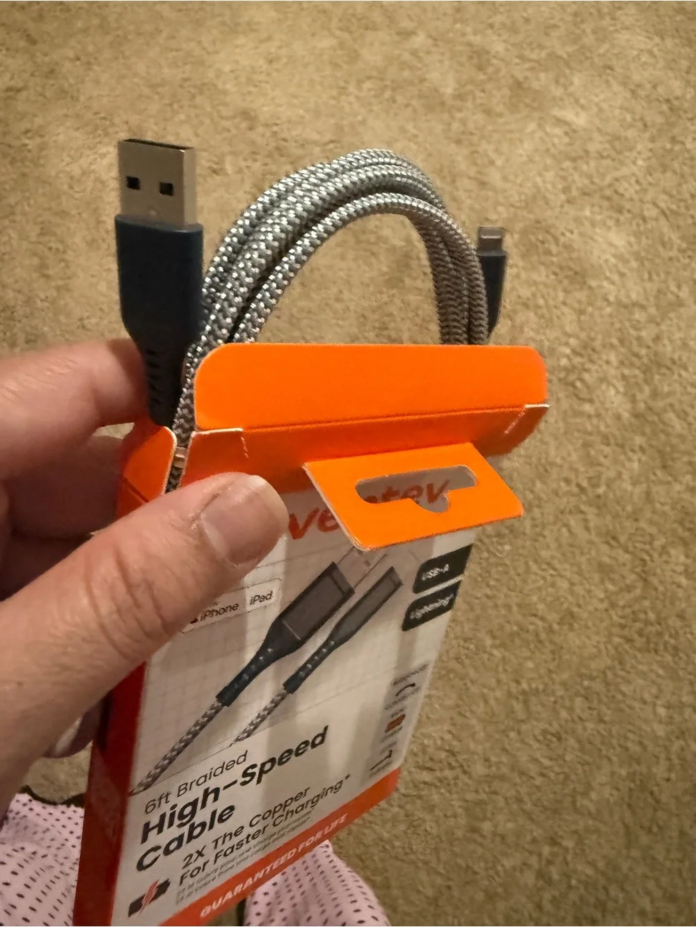 6ft Braided High-Speed Lightning to USB-A Cable — Orange